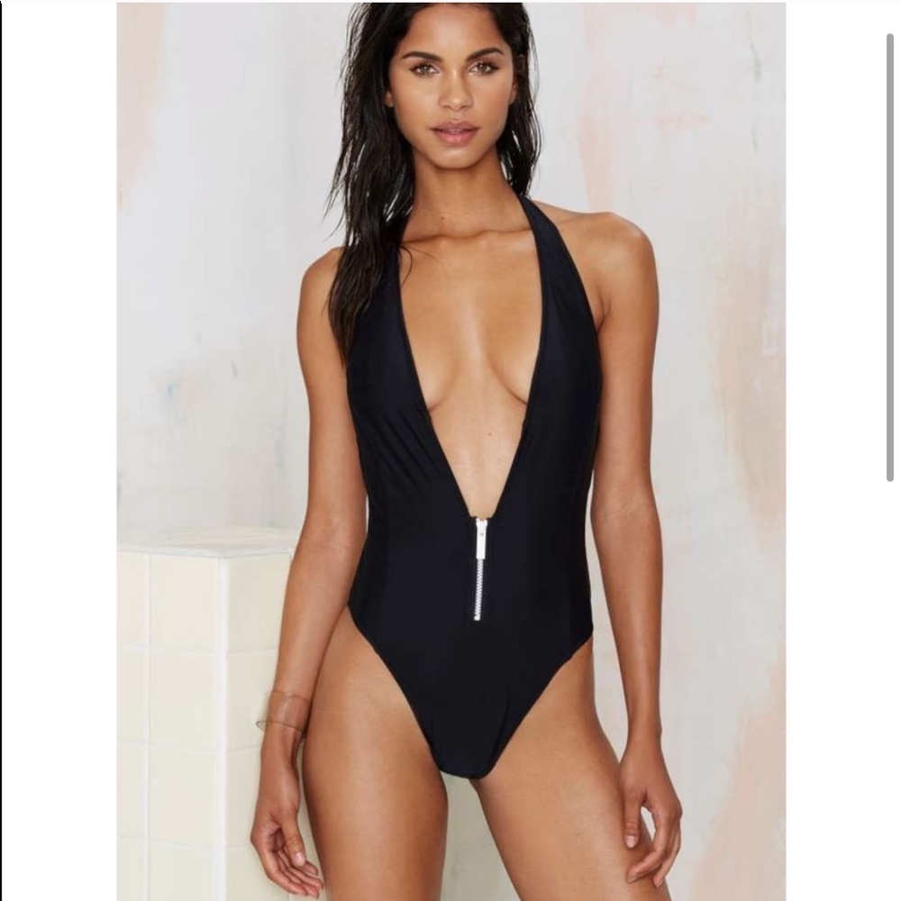 Black Deep Plunge Onepiece Swimsuit